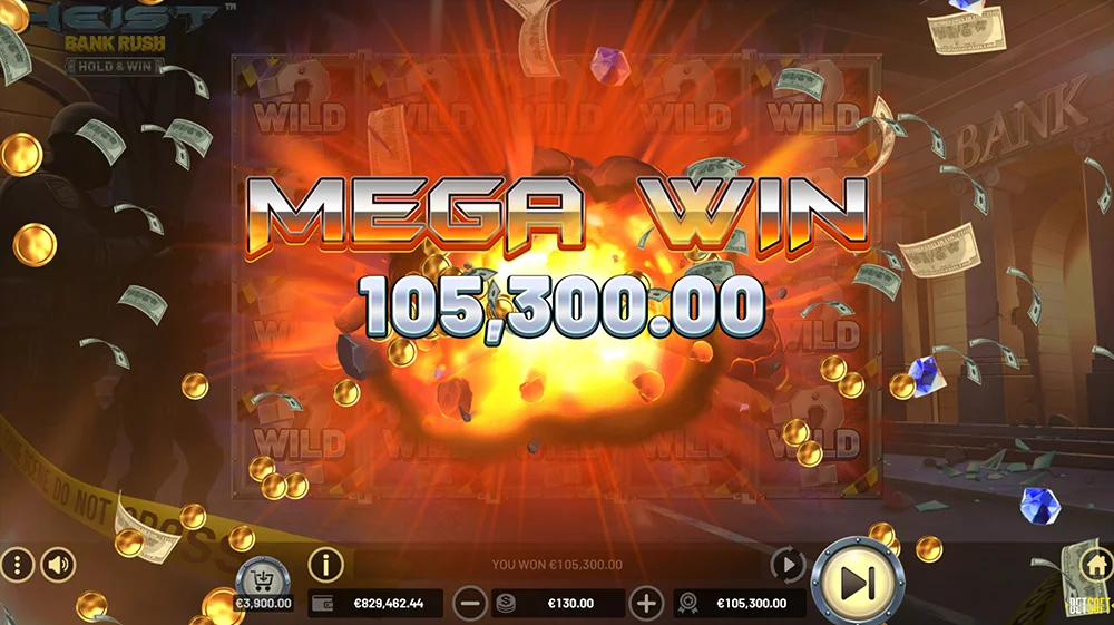 Mega Win, gros gains sur la machine à sous HEIST Bank Rush de Betsoft Gaming