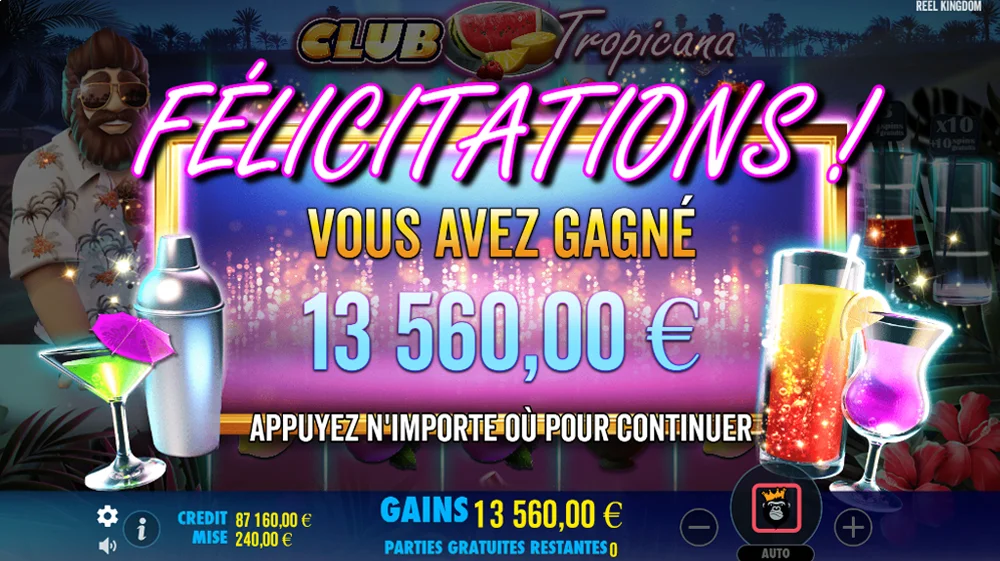 Jackpot jeu de cocktail Club Tropicana Pragmatic Play