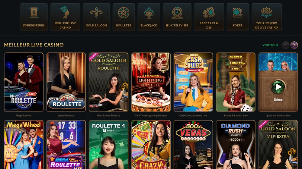 Sélection de jeux pour jouer au casino live Talismania