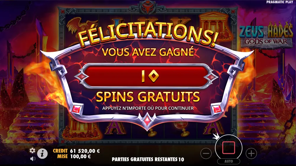 Gameplay machine à sous Zeus VS Hades