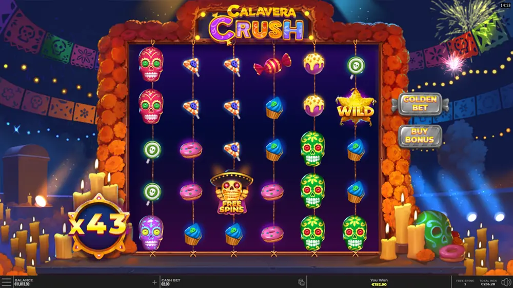 Déroulement d'une partie de jeu sur la machine à sous Calavera Crush d'Yggdrasil Gaming